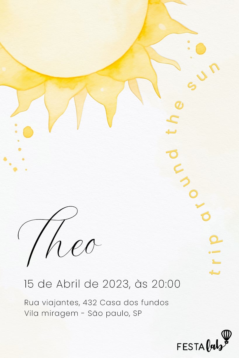 Convite Raio de Sol grátis para editar