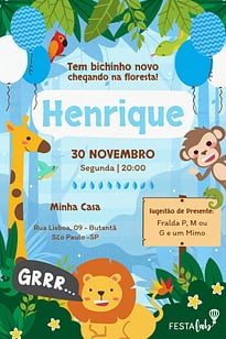 Modelo de Convite de Cha de bebe - Safari azul Convite Safari azul grátis para editar