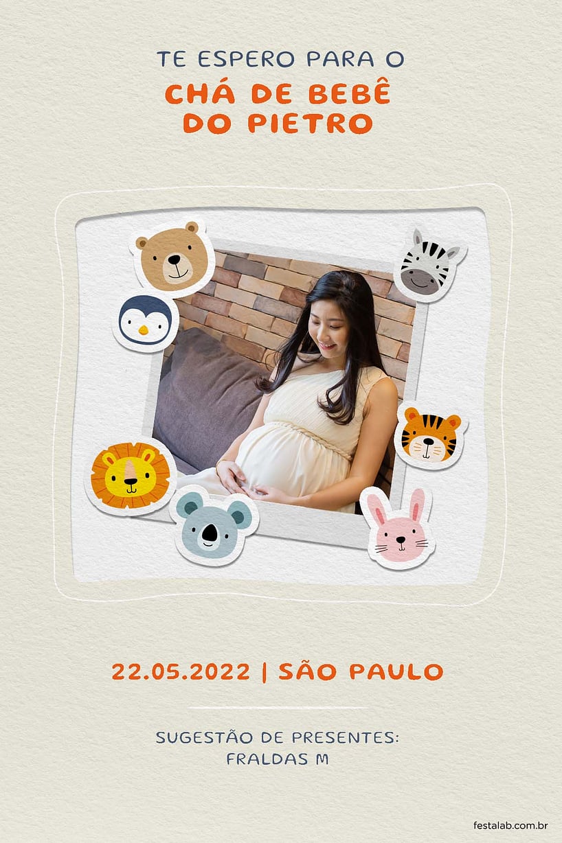 Convite de Cha de bebe - Safari Baby