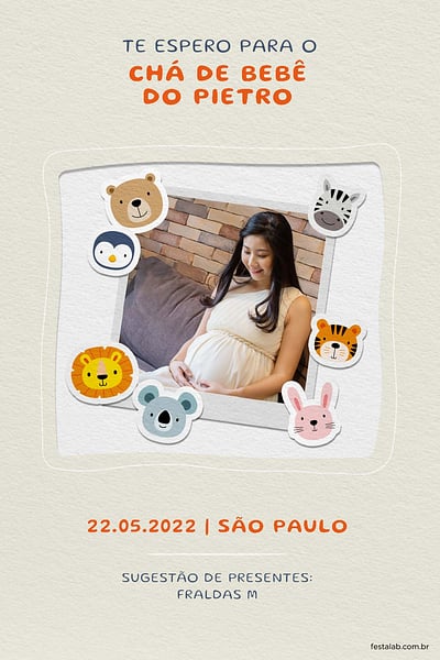 Modelo de Convite de Cha de bebe - Safari Baby Convite Safari Baby grátis para editar