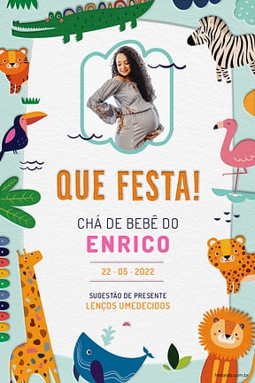 Convite de Cha de bebe - Safari Baby Colorido