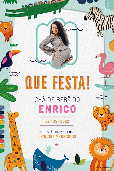 Criar convite de Chá de bebê - Safari Baby Colorido| FestaLab