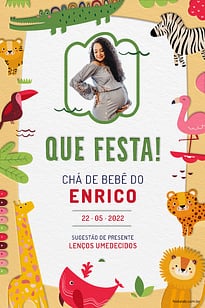 Convite Safari baby colorido com laranja grátis para editar