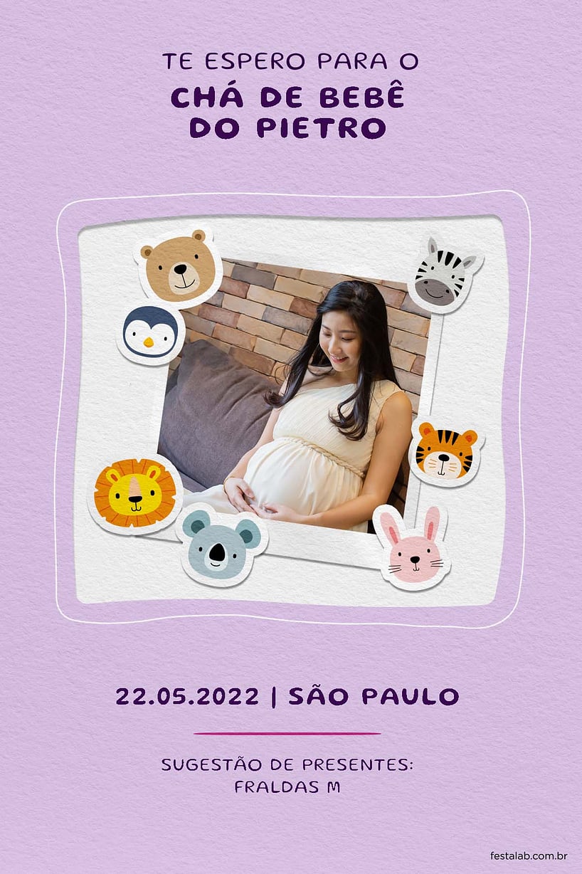 Criar convite de Chá de bebê - Safari Baby lilas| FestaLab