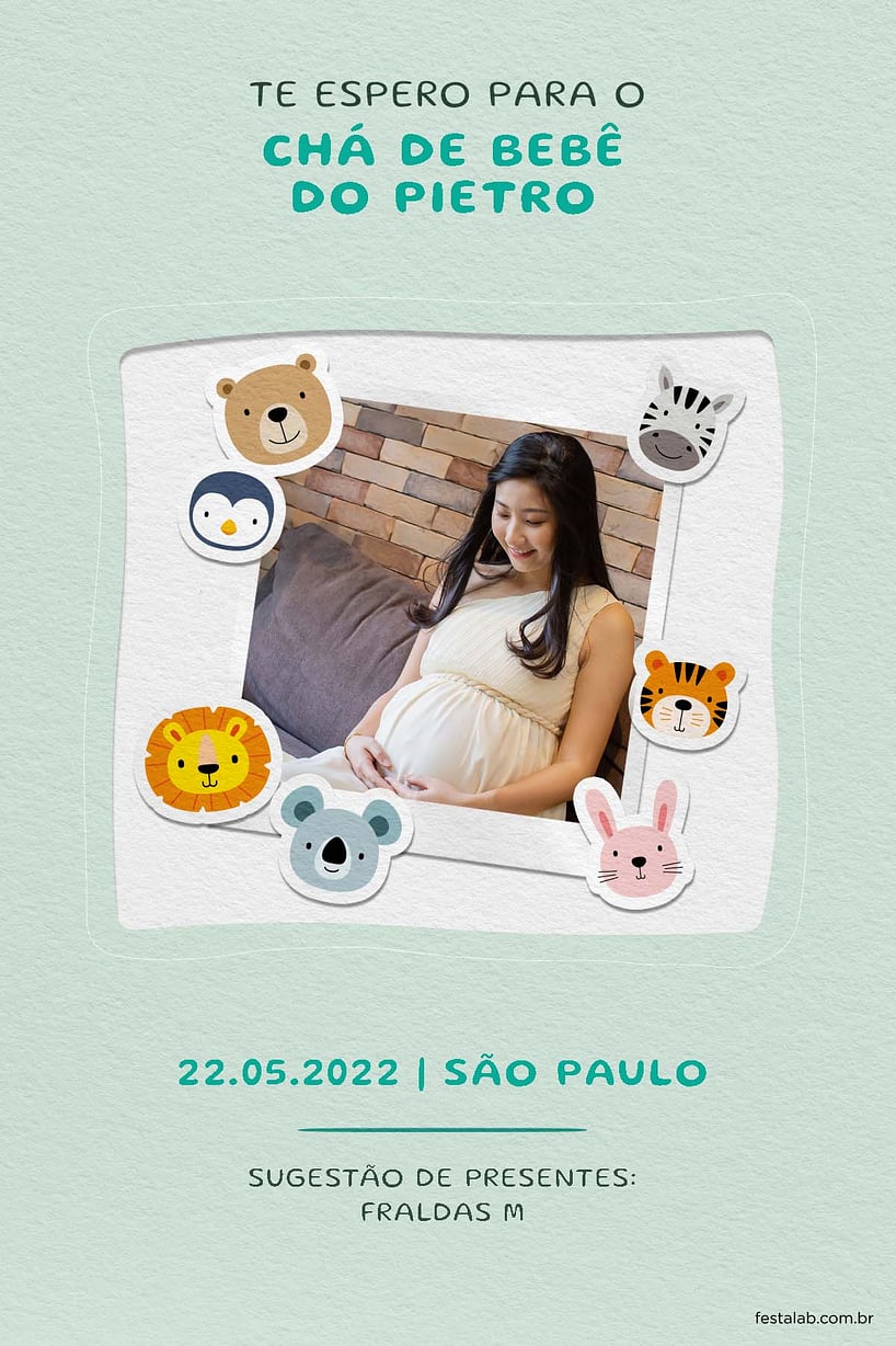 Convite de Cha de bebe - Safari Baby Verde