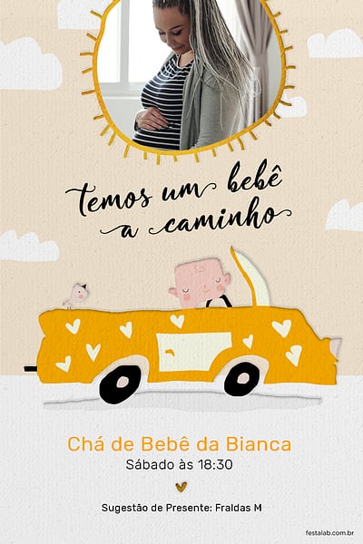 Modelo de Convite de Cha de bebe - Solzinho amarelinho aquarela Convite Solzinho amarelinho aquarela grátis para editar