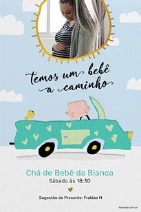 Modelo de Convite de Cha de bebe - Solzinho Azul e Aquarela Convite Solzinho Azul e Aquarela grátis para editar