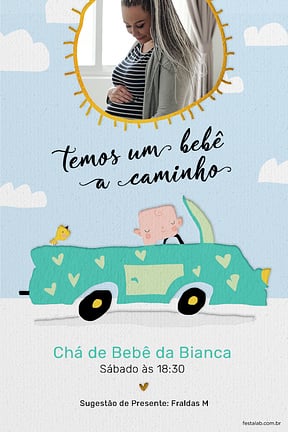 Modelo de Convite de Cha de bebe - Solzinho Azul e Aquarela Convite de Cha de bebe - Solzinho Azul e Aquarela