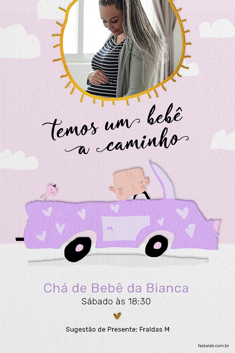Convite de Cha de bebe - Solzinho lilas e aquarela