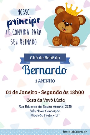 Convite de Cha de bebe - Ursinho