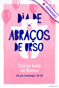 Modelo de Convite de Cha de bebe - Ursinho com baloes Rosa Convite Ursinho com balões Rosa grátis para editar