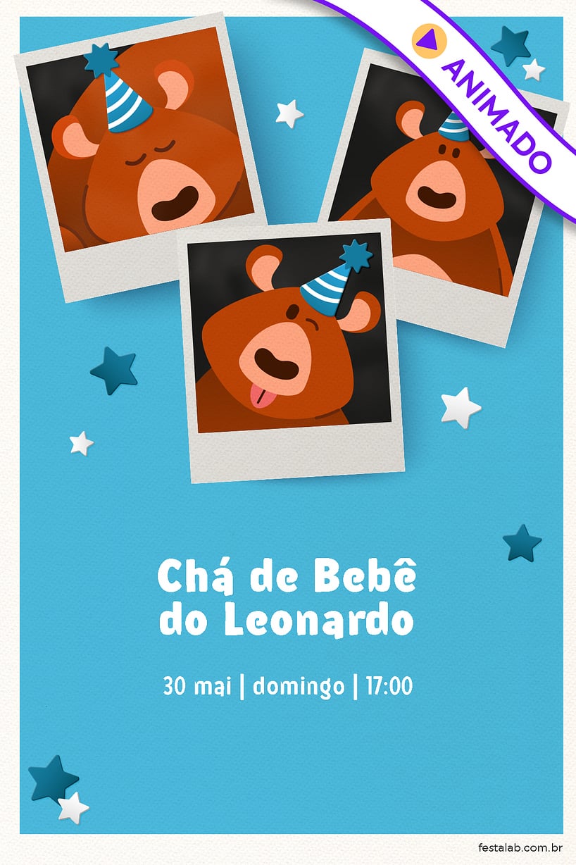Convite de Cha de bebe - Ursinho Festa Azul