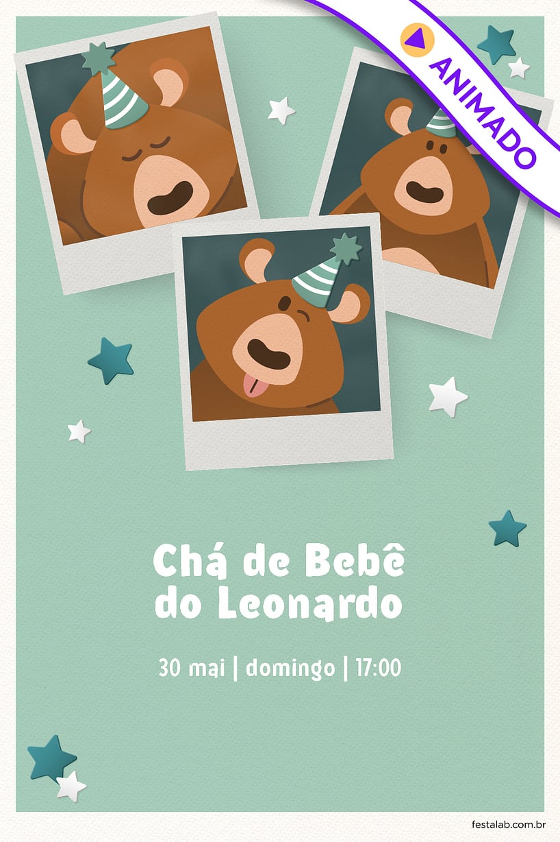 Convite de Cha de bebe - Ursinho Festa Verde
