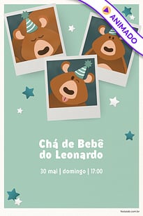 Modelo de Convite de Cha de bebe - Ursinho Festa Verde Convite Ursinho Festa Verde grátis para editar