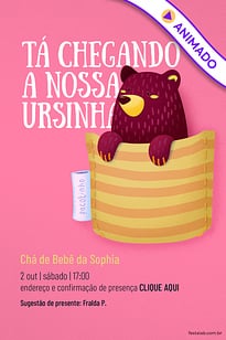 Modelo de Convite de Cha de bebe - Ursinho no Bolsinho Amarelo Convite Ursinho no Bolsinho Amarelo grátis para editar