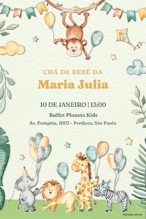 Modelo de Convite de Cha de bebe - Zoologico amarelo Convite de Cha de bebe - Zoologico amarelo