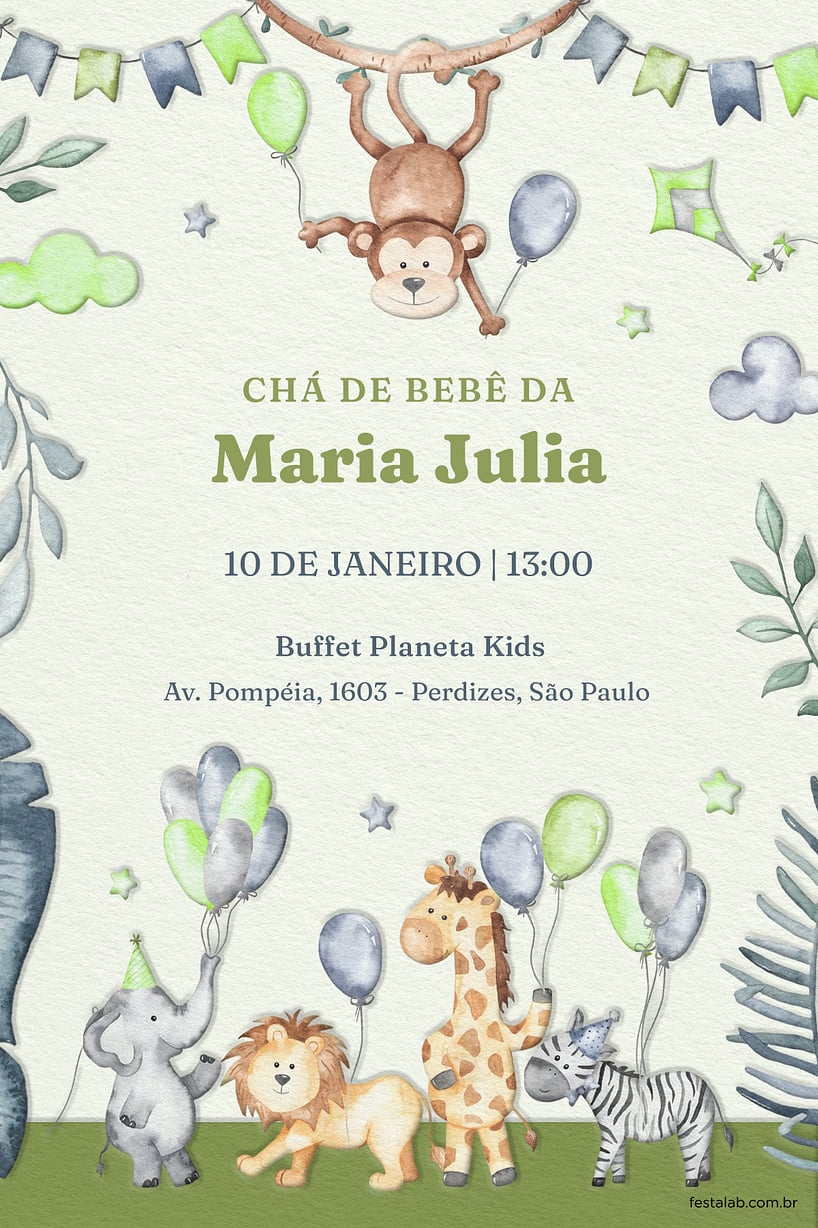 Convite de Cha de bebe - Zoologico verde