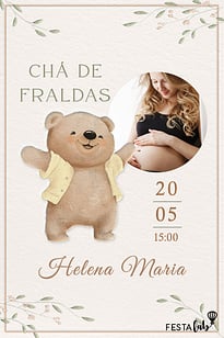 Modelo de Convite de Cha de fraldas - Abraco de Ursinho Convite Abraço de Ursinho grátis para editar