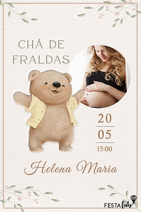 Modelo de Convite de Cha de fraldas - Abraco de Ursinho Convite de Cha de fraldas - Abraco de Ursinho