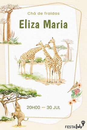 Modelo de Convite de Cha de fraldas - Animais do Safari Convite de Cha de fraldas - Animais do Safari