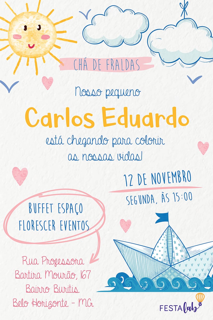 Convite de Cha de fraldas - Aquarela