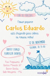Modelo de Convite de Cha de fraldas - Aquarela Convite Aquarela grátis para editar