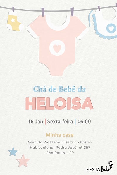 Criar convite de Chá de fraldas - boas-vindas rosa| FestaLab