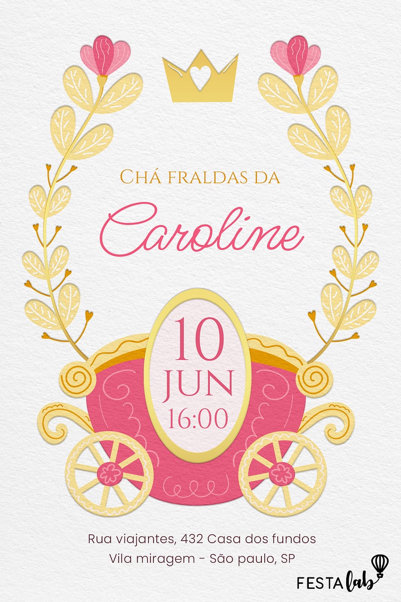 Convite Carrossel da Realeza grátis para editar