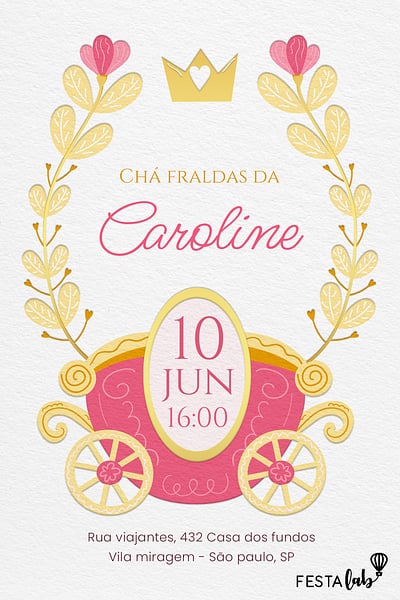 Criar convite de Chá de fraldas - Carrossel da Realeza| FestaLab