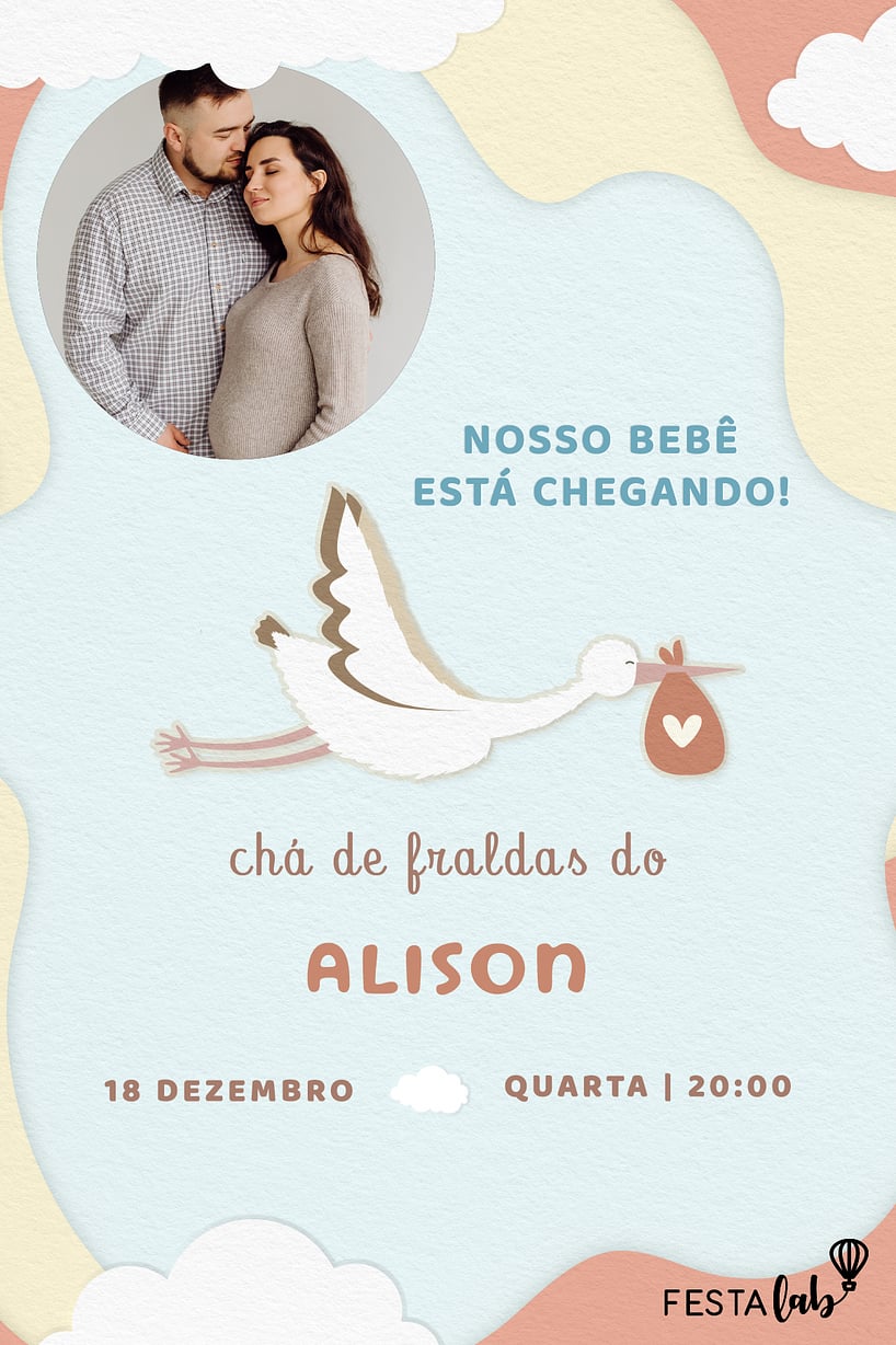 Convite de Cha de fraldas - Cegonha Neutro
