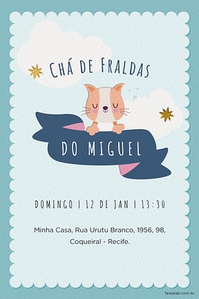 Modelo de Convite de Cha de fraldas - Cha Fraldas gatinho Convite de Cha de fraldas - Cha Fraldas gatinho