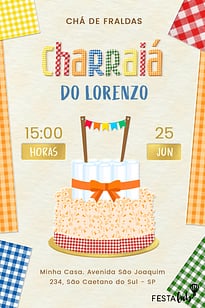 Modelo de Convite de Cha de fraldas - Charraia Convite Charraiá grátis para editar