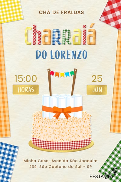 Criar convite de Chá de fraldas - Charraiá| FestaLab