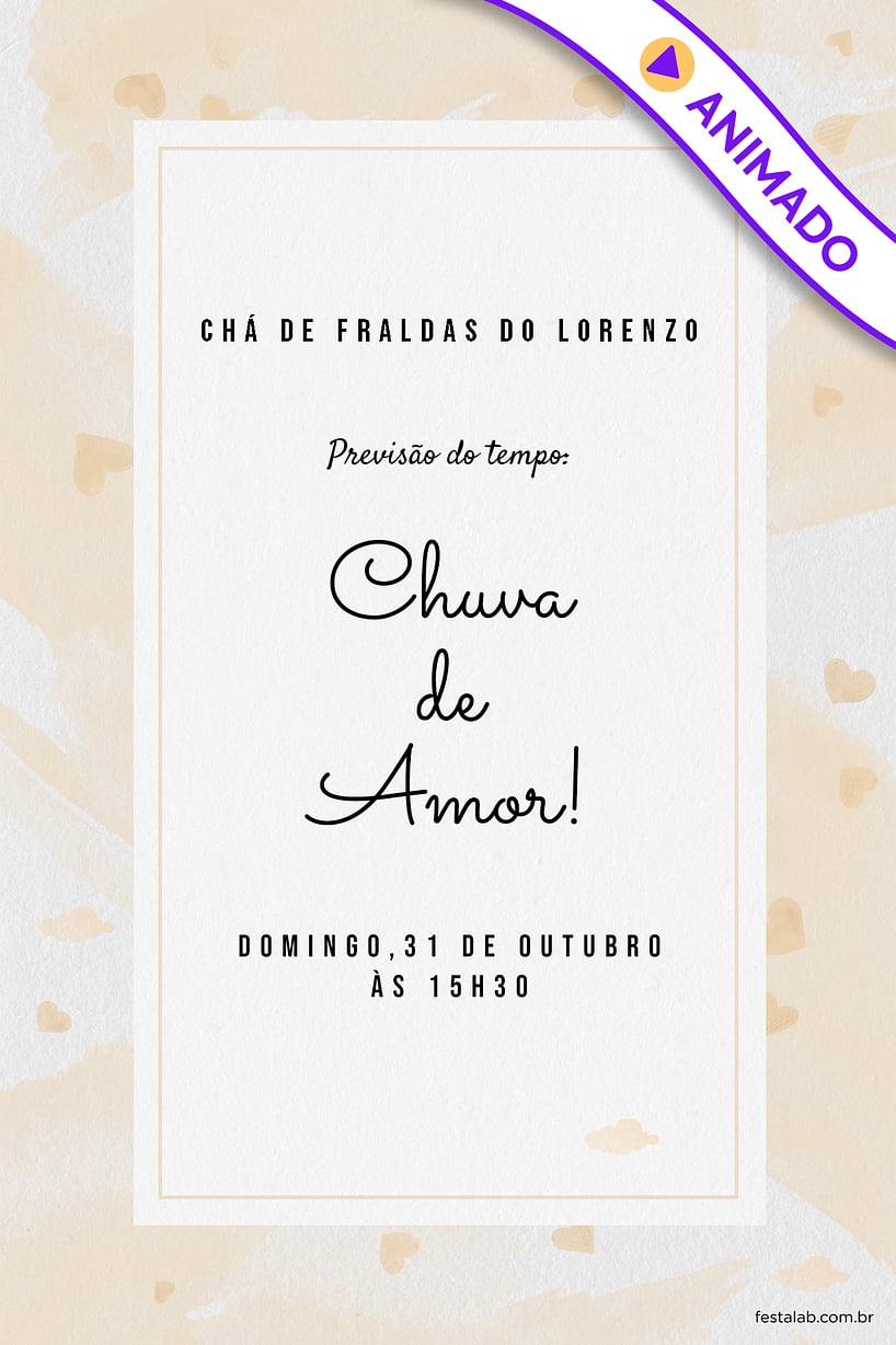 Convite de Cha de fraldas - Chuva de Amor Aquarela Amarelo