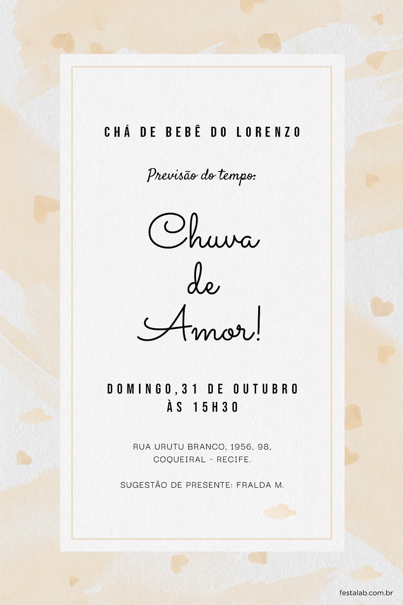 Convite de Cha de fraldas - Chuva de Amor Aquarela Amarelo