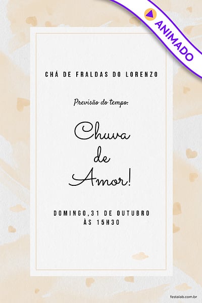 Modelo de Convite de Cha de fraldas - Chuva de Amor Aquarela Amarelo Convite Chuva de Amor Aquarela Amarelo grátis para editar