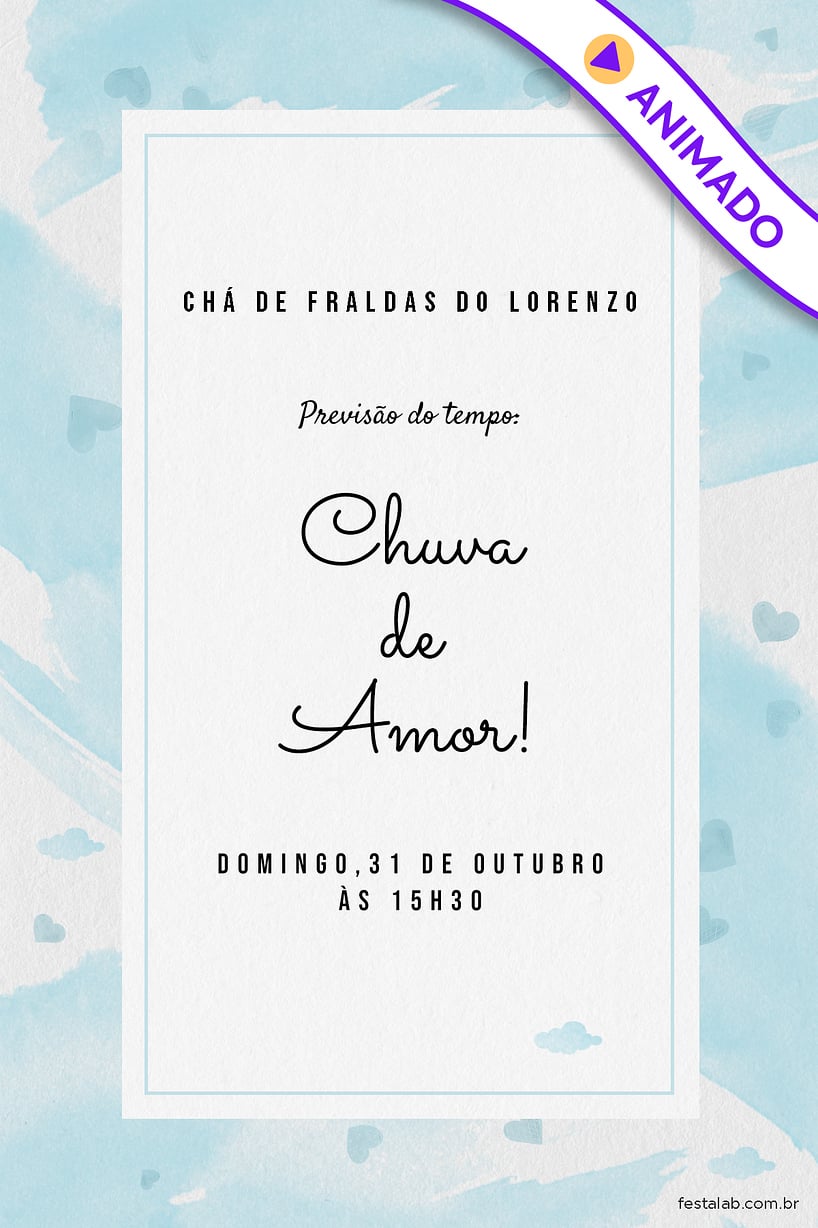 Convite de Cha de fraldas - Chuva de Amor Aquarela Azul