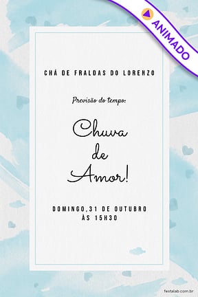 Modelo de Convite de Cha de fraldas - Chuva de Amor Aquarela Azul Convite de Cha de fraldas - Chuva de Amor Aquarela Azul