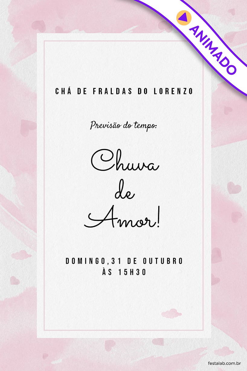 Convite de Cha de fraldas - Chuva de Amor Aquarela Rosa