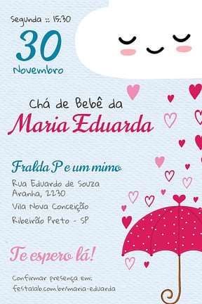 Modelo de Convite de Cha de fraldas - Chuva de Amor Convite de Cha de fraldas - Chuva de Amor