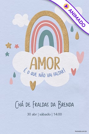 Modelo de Convite de Cha de fraldas - Chuva de Amor Ceu Azul Convite de Cha de fraldas - Chuva de Amor Ceu Azul