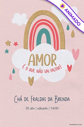 Modelo de Convite de Cha de fraldas - Chuva de Amor Ceu Rosa Convite de Cha de fraldas - Chuva de Amor Ceu Rosa