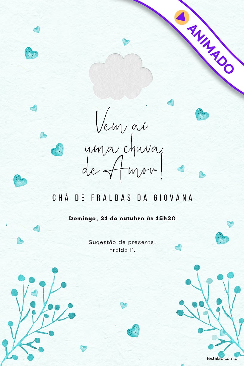 Modelo de Convite de Cha de fraldas - Chuva de Paixao Azul Criar convite de Chá de fraldas - Chuva de Paixão Azul| FestaLab