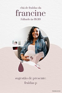 Modelo de Convite de Cha de fraldas - Com amor, cegonha lilas Convite Com amor, cegonha lilás grátis para editar
