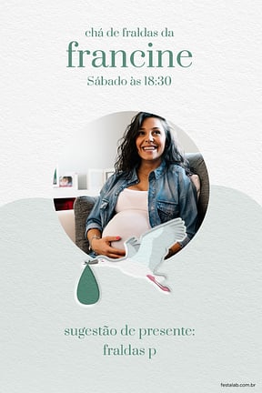 Modelo de Convite de Cha de fraldas - Com amor, cegonha verde Convite de Cha de fraldas - Com amor, cegonha verde