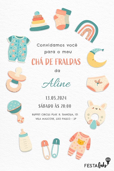 Modelo de Convite de Cha de fraldas - Enxoval do amor Convite Enxoval do amor grátis para editar