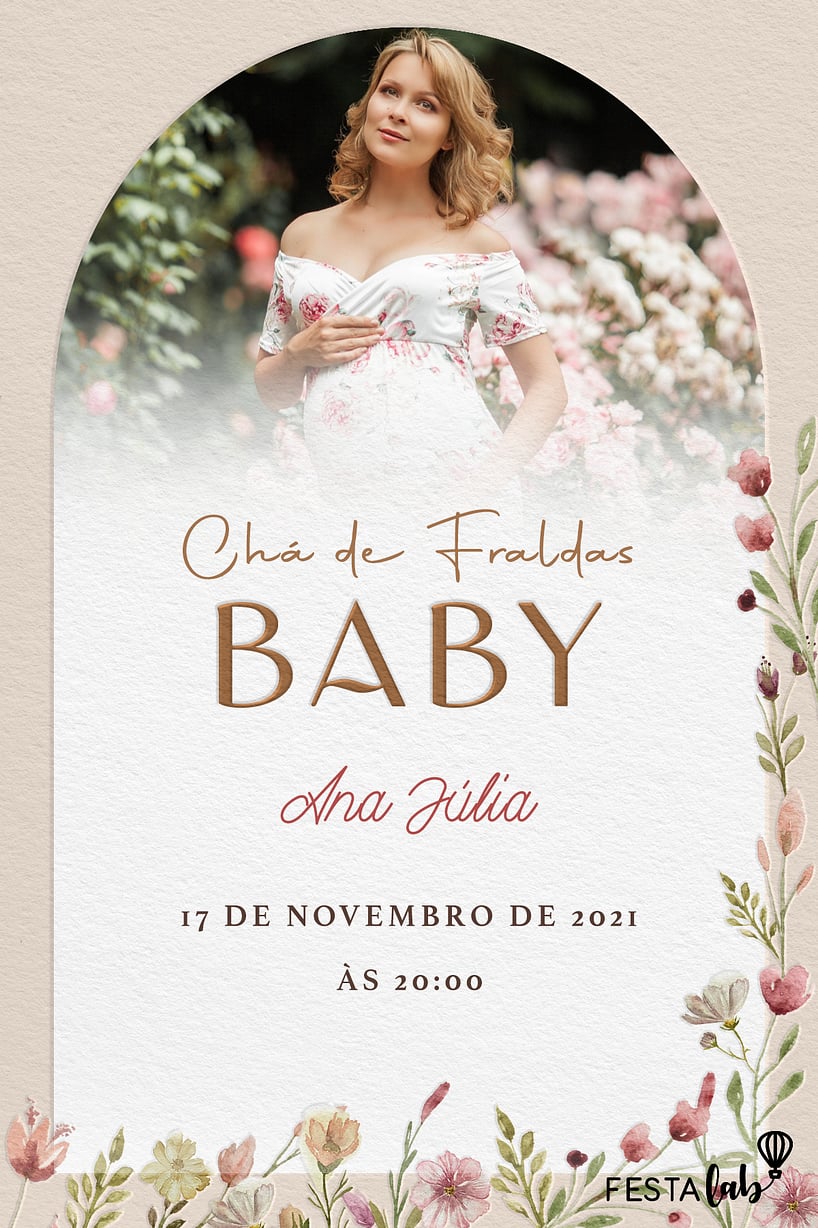 Criar convite de Chá de fraldas - Flores Neutras| FestaLab