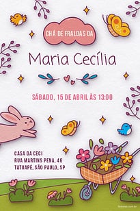 Convite No Reino das Flores: Branco grátis para editar