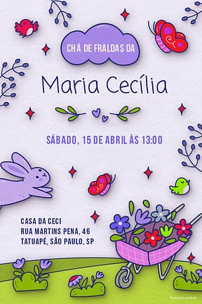 Convite de Cha de fraldas - No Reino das Flores: Lilas