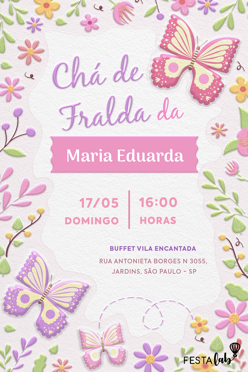 Convite de Cha de fraldas - Jardim das flores